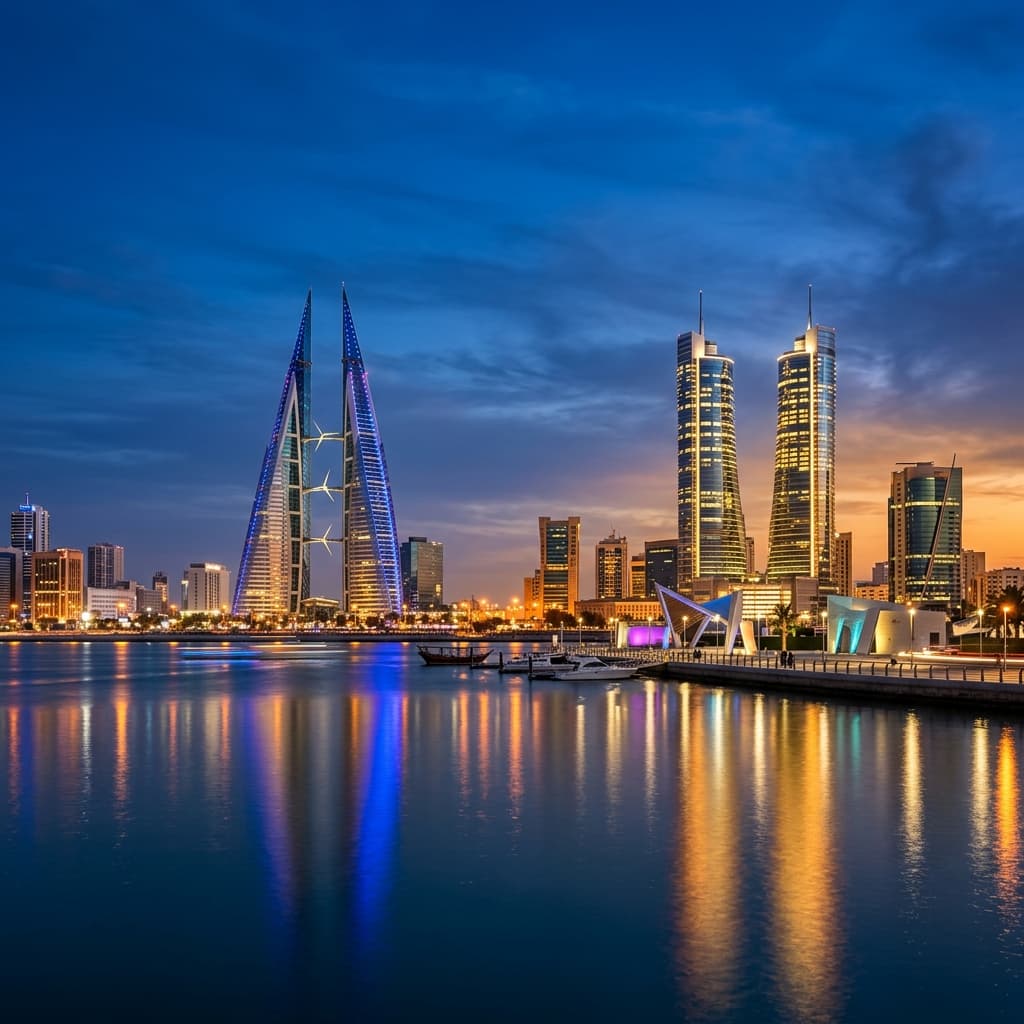 Modern Bahrain Skyline in Manama at Blue Hour